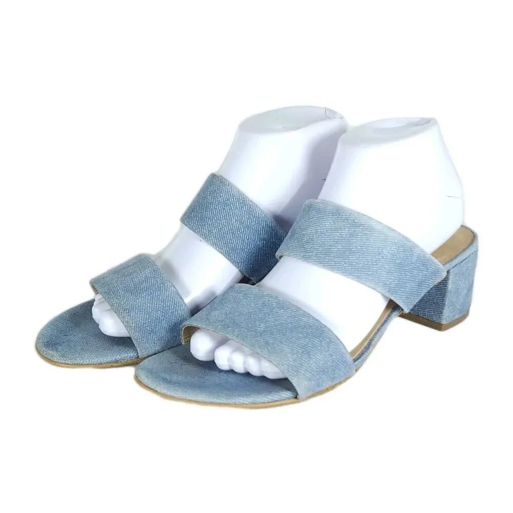 Paul Green Women's Meg US9 AU6,5 Blue Denim Look Leather Heel Slide Sandals